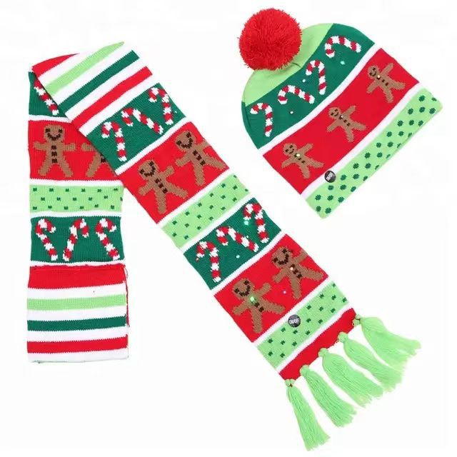 Conjunto de bufanda de sombrero de Navidad LED de acrílico al por mayor